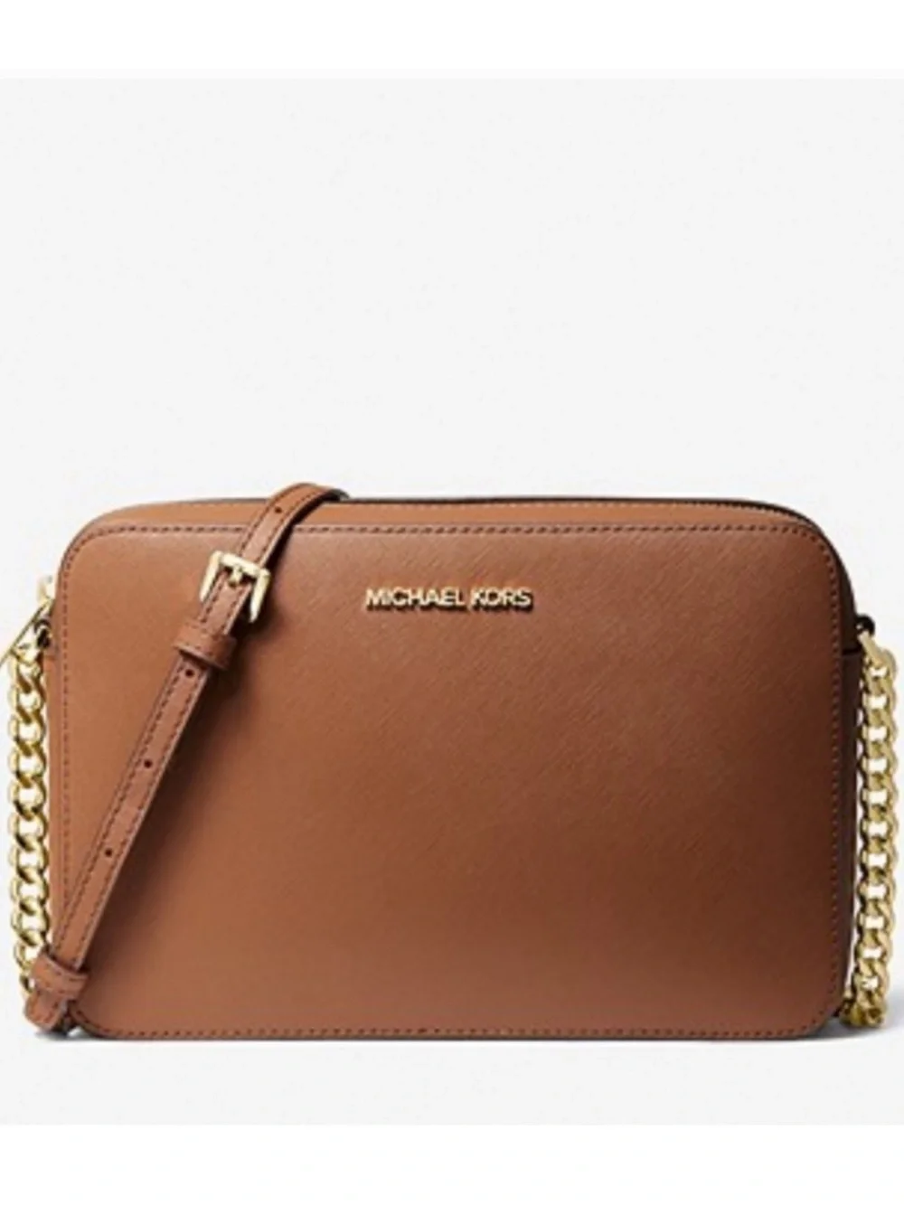 Michael Kors Brown Leather Jet Set Crossbody with Gold Chain Strap